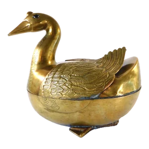 Large Vintage Mid Century Solid Brass Lidded Duck Decoy Sculpture Figurine Box 13lbs