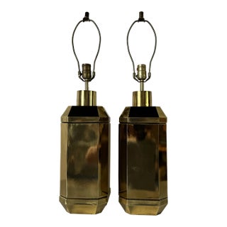 1970's Hollywood Regency Octagonal Brass Table Lamps by Chapman - a Pair For Sale