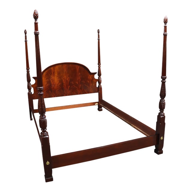 Thomasville Queen Size Mahogany Four Poster Bed With Flame Mahogany Headboard For Sale