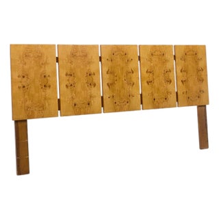 Milo Baughman Style Lane Mid Century Burlwood King Headboard For Sale