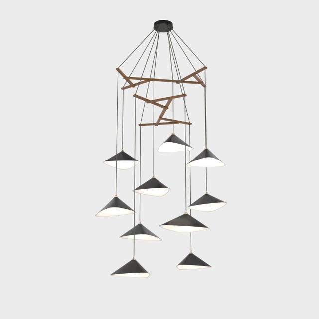Wood Daniel Becker 'Emily Vertikal 10' Chandelier in Matte White/Oak for Moss Objects For Sale - Image 7 of 12