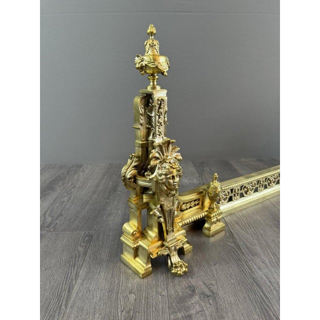 19th Century Louis XVI Gilt Bronze Andirons, 1890s, Set of 3 For Sale - Image 10 of 11