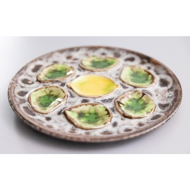 Vintage French Green & Yellow Lemon Majolica Oyster Plate, After Vallauris For Sale - Image 4 of 7