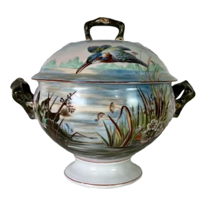 Vintage Portugal Hand - Painted Porcelain Tureen W/ Lid