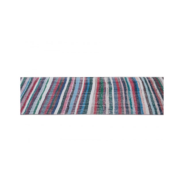 Mid-Century Modern Colorful Vintage Striped Rag Runner - 2`11" X 12`8" For Sale - Image 3 of 6