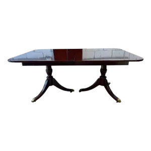 Kindel Oxford Georgian Style Mahogany Double Pedestal Extension Dining Table With 4 Leaves