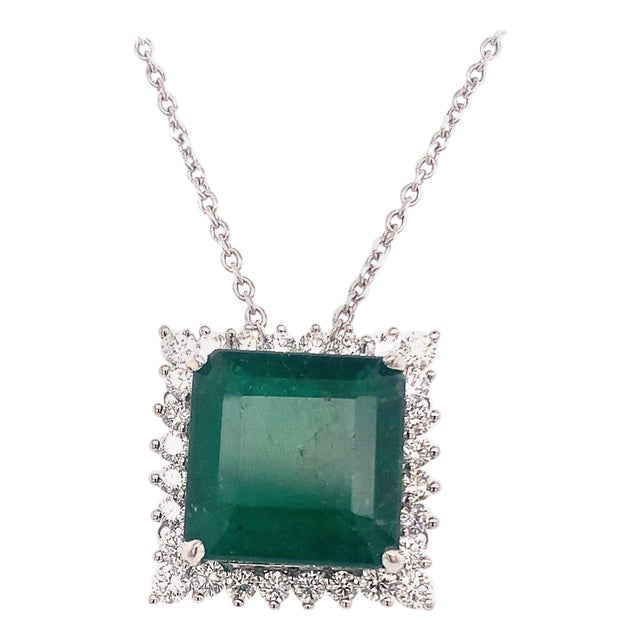 Diamond Emerald Necklace Platinum 9.70 TCW GIA Certified For Sale