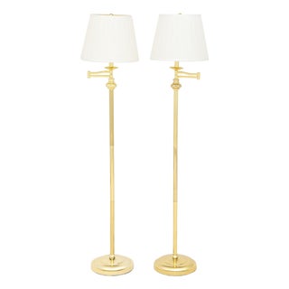 Modern Polished Brass Adjustable Floor Lamps, Pair For Sale