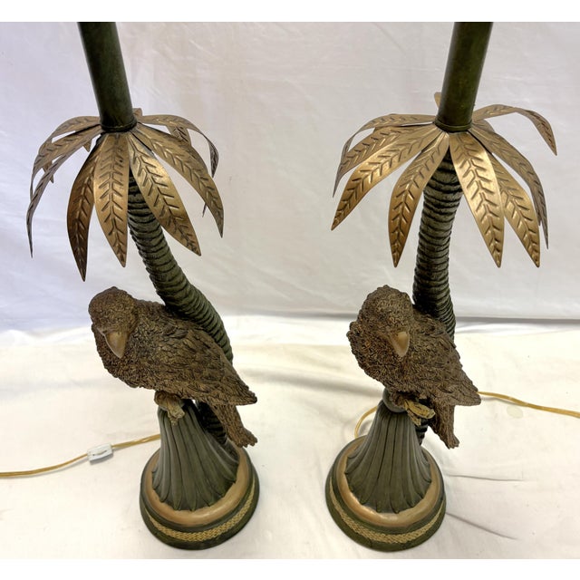 Green 20th Century Palm Beach Chic Parrot and Palm Tree Lamps- A Pair For Sale - Image 8 of 18
