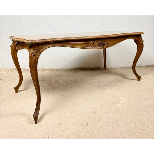 French Louis XV Style Coffee Table with Marble Top, Mid-20th Century For Sale - Image 11 of 13