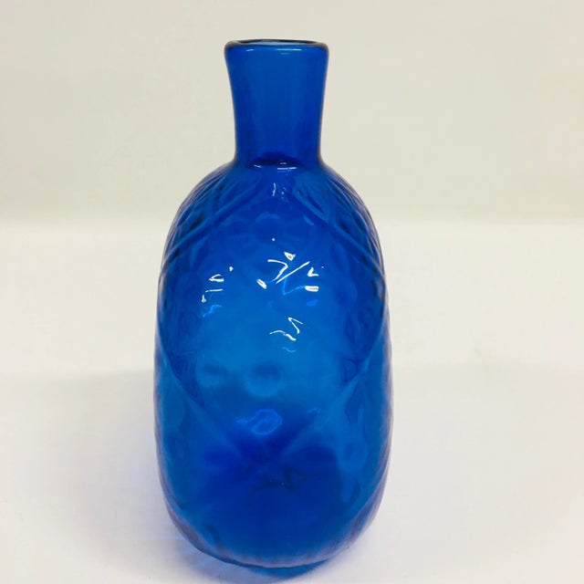 Antique Hand Blown Cobalt Glass Bottle with patterned body and polished pontil