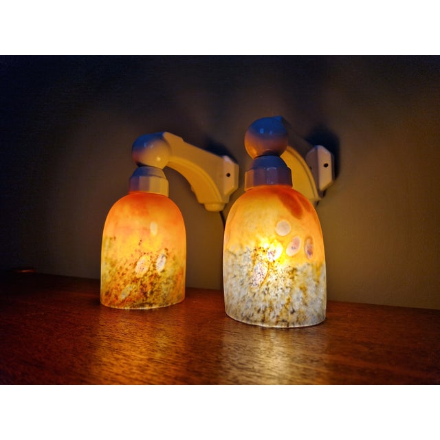 Art Deco Wall Sconces in Porcelain and Multicoloured Satin Glass, 1930s, Set of 2 For Sale - Image 18 of 18