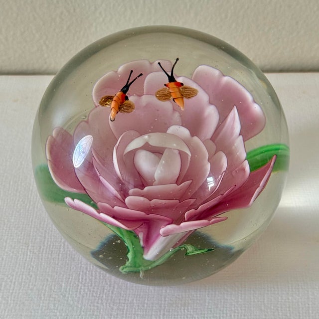 Vintage Pink Flower and Bee Paper Weight For Sale - Image 4 of 10