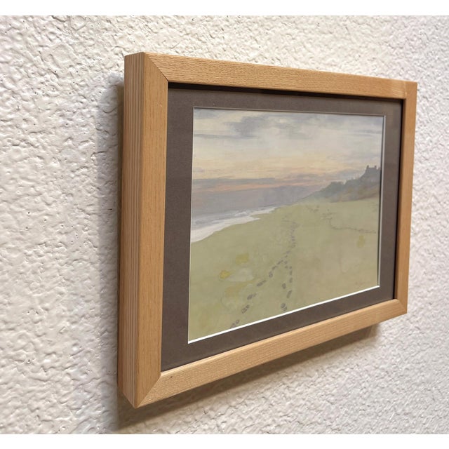 Contemporary East Hampton by Maria Jimenez | Watercolor on strathmore Beach scene with footprints and houses. For Sale - Image 3 of 3