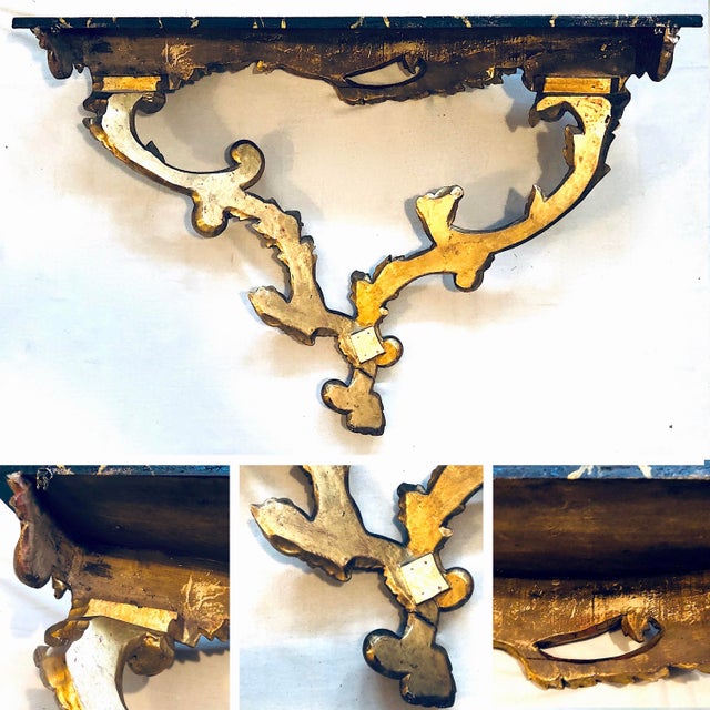 Antique Hand-Carved Gilt Wood Console - Wall Mount - Faux Marble Top For Sale - Image 11 of 12