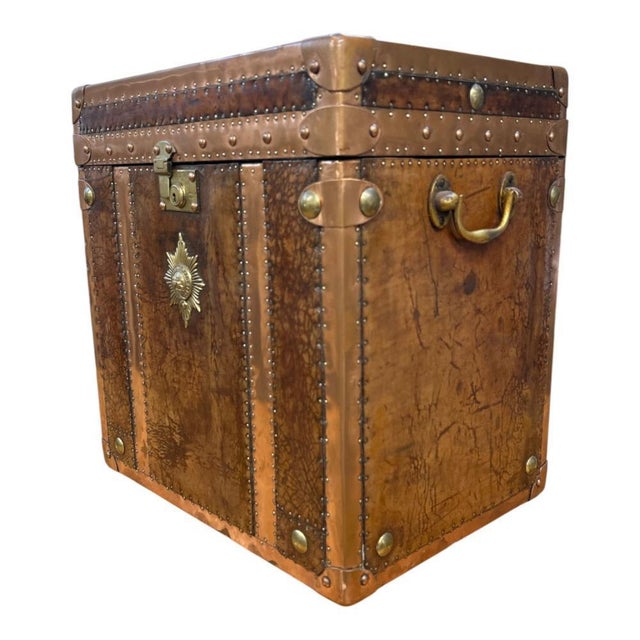 Vintage Campaign Luggage Trunk Leather Side Table For Sale - Image 12 of 18