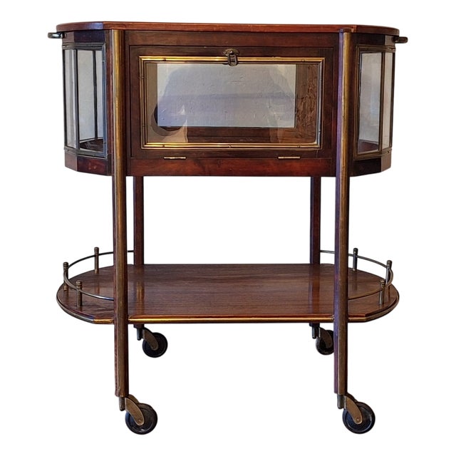 Serving Bar Cart in Mahogany, Brass and Glass, 1920 For Sale