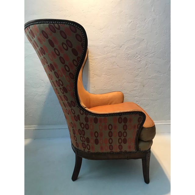 Designer Knoll Upholstered High Wingback Saddle Leather Chair For Sale - Image 9 of 13