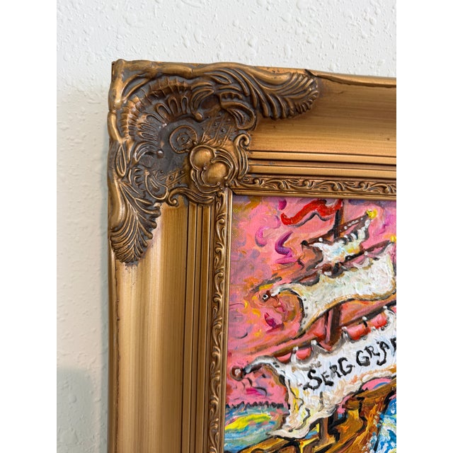 Serg Graff Original “Dolpharus” Acrylic Ship Painting | Gold Frame | Nautical For Sale In Jacksonville, FL - Image 6 of 9
