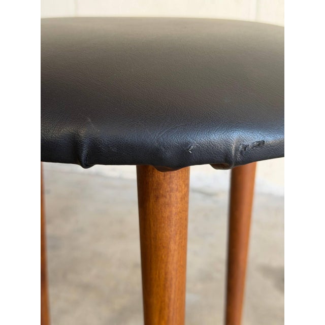 1960s Teak Round Tripod Footstool Ottoman With Black Upholstery Danish Mid-Century Modern 1960s For Sale - Image 5 of 8