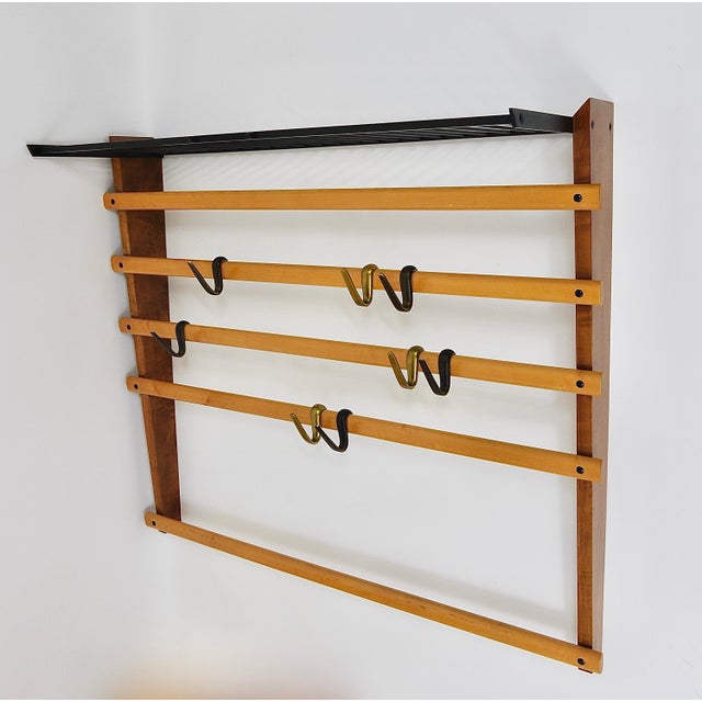 Black Coat Rack with Hat Rack in Brass, Walnut and Beech attributed to Carl Auböck, 1950s For Sale - Image 8 of 18
