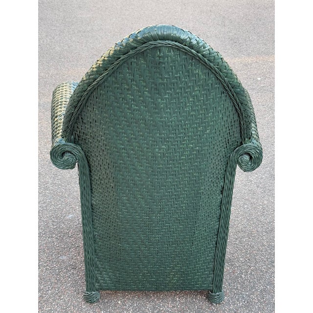 Forest Green Vintage Green Wicker Style Chair For Sale - Image 8 of 13