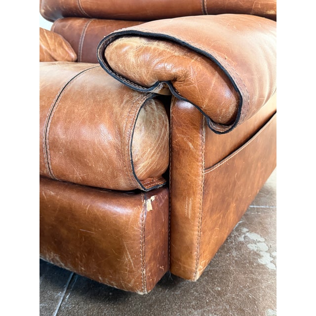 Vintage 1970's Attributed to Roche Bobois Leather Lounge Chair With Ottoman Attributed For Sale - Image 12 of 16
