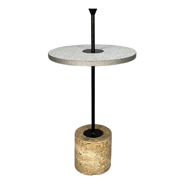 Italian Modern Round Side Table in Metal, Formica and Travertine, 1980s For Sale