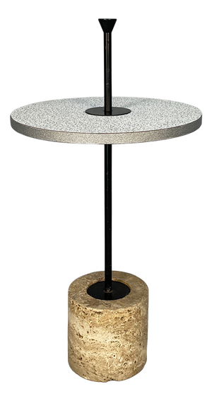 Italian Modern Round Side Table in Metal, Formica and Travertine, 1980s