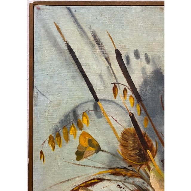 1970s Vintage Still Life Oil Painting With Dried Flowers in a Green Vase by J. Viola C.1979 For Sale - Image 5 of 13