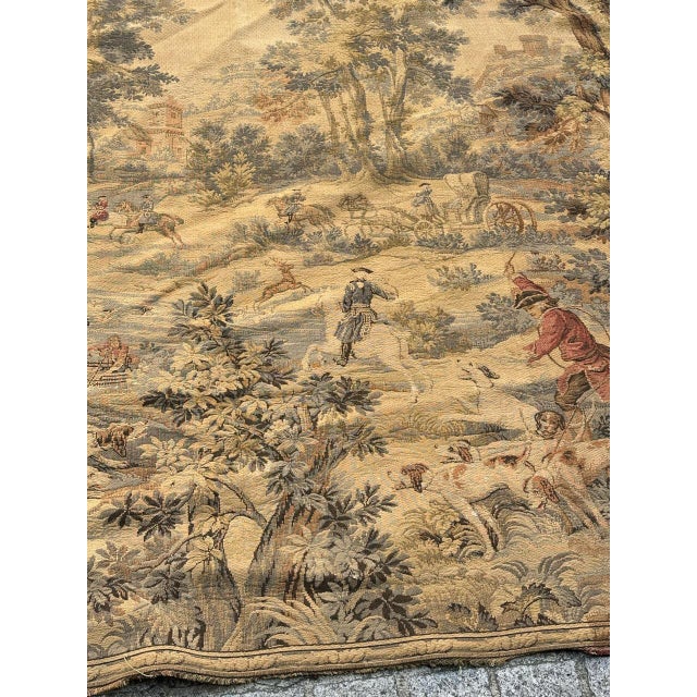 Vintage French Aubusson Jacquard Tapestry Hunting with Hounds, 1970s For Sale - Image 4 of 18