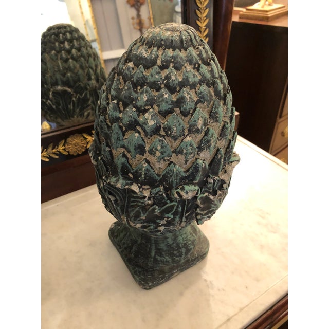Vintage Pineapple Shaped Finial Sculptures -A Pair For Sale In Philadelphia - Image 6 of 13