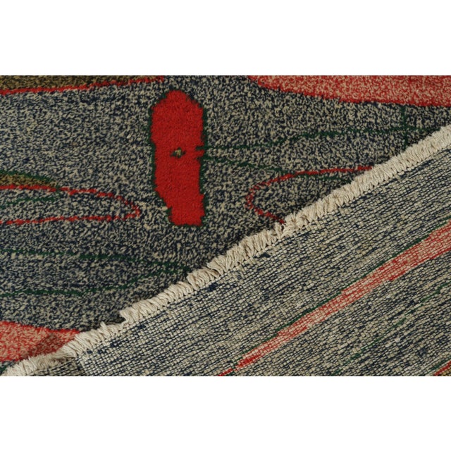 Textile 1960s Vintage Zeki Müren Rug in Gray, Peach and Green Geometric Pattern For Sale - Image 7 of 7