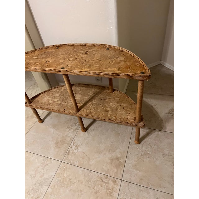 1970s Vintage Two-Tier Rattan Demilune Console Table With a Half-Moon Design For Sale - Image 10 of 12