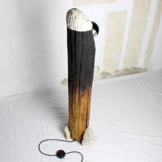 Wood Totem Lamp - Sculptural Wood and Stone Floor Lamp by Gabor Gobi For Sale - Image 7 of 9
