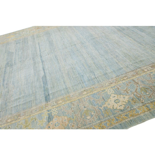 12 X 15 Apadana's Modern Sultanabad Blue Designed Wool Rug For Sale - Image 9 of 10