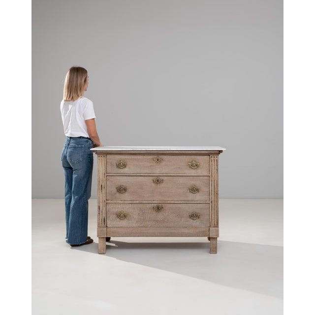 19th Century 19th Century French Louis XVI Oak Chest of Drawers With Marble Top For Sale - Image 5 of 18