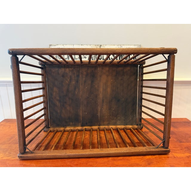 Large Antique Oak Slat Market Basket | Primitive General Store Produce Display Crate | Mission Style Farmhouse Storage For Sale - Image 9 of 17