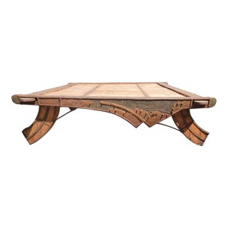 1980s Rustic Wood & Metal Coffee Table For Sale