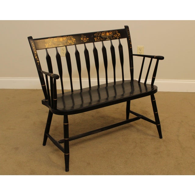 Nichols & Stone Black Lacquered Stenciled Hitchcock Style Windsor Bench