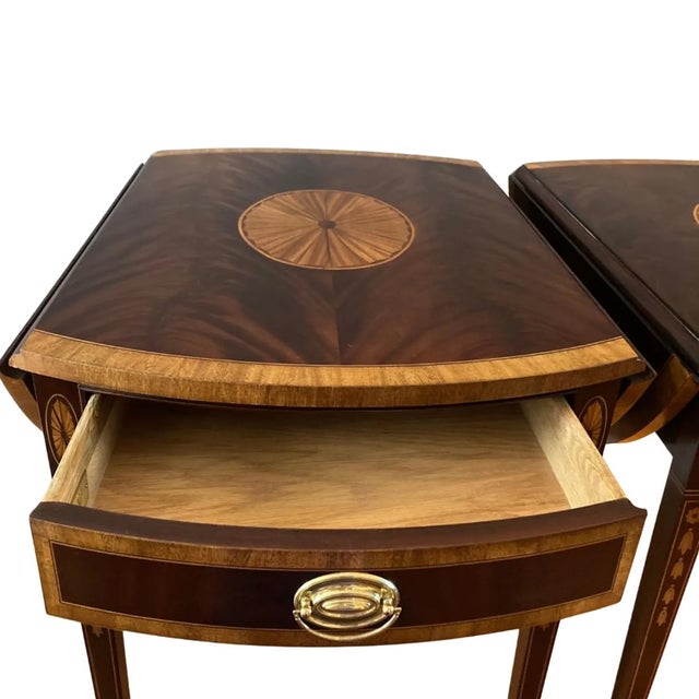 Late 20th Century Pair of Fine Hepplewhite Style Pembroke Mahogany Inlaid Tables by Councill Craftsman For Sale - Image 10 of 17