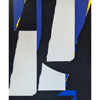 Emmanuel Araujo "Alesund" Contemporary Blue, Yellow & Black Geometric Abstract Painting, 2019 For Sale