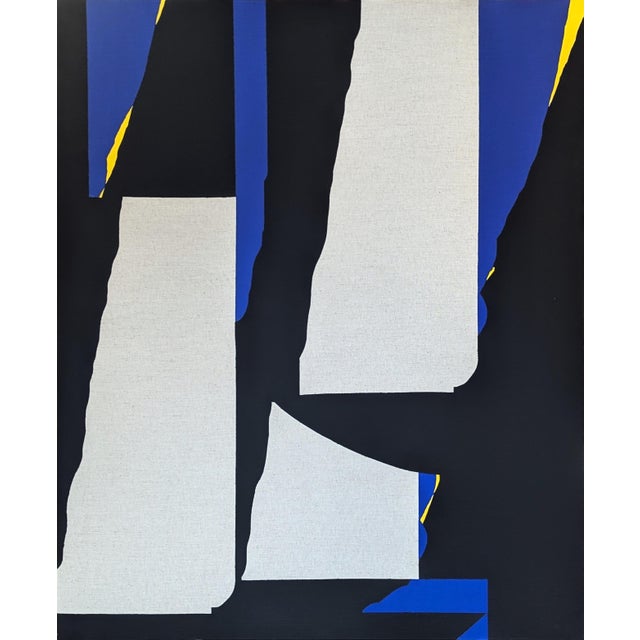 Emmanuel Araujo "Alesund" Contemporary Blue, Yellow & Black Geometric Abstract Painting, 2019 For Sale
