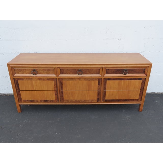 Brown Basic Wiz Mid Century Modern Burlwood Long Low Dresser 6576 For Sale - Image 8 of 17