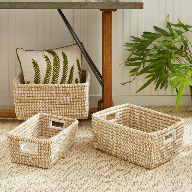 Kenneth Ludwig Chicago Rivergrass Rectangular Storage Baskets, Set Of 3 For Sale - Image 4 of 6
