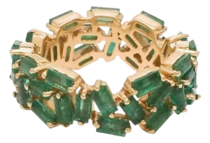 Natural 3.66 cts emerald zig zag band ring in 18k gold