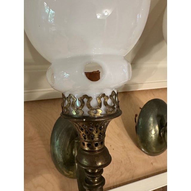 American Vintage Brass Caldwell Wall Sconces With Vintage Shades - a Pair For Sale - Image 3 of 5