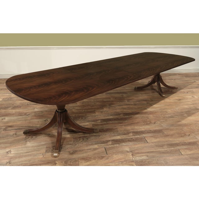 Traditional 12 Foot Double Pedestal Mahogany Dining Table for Seating 14 People Made by AntiquePurveyor For Sale - Image 4 of 16