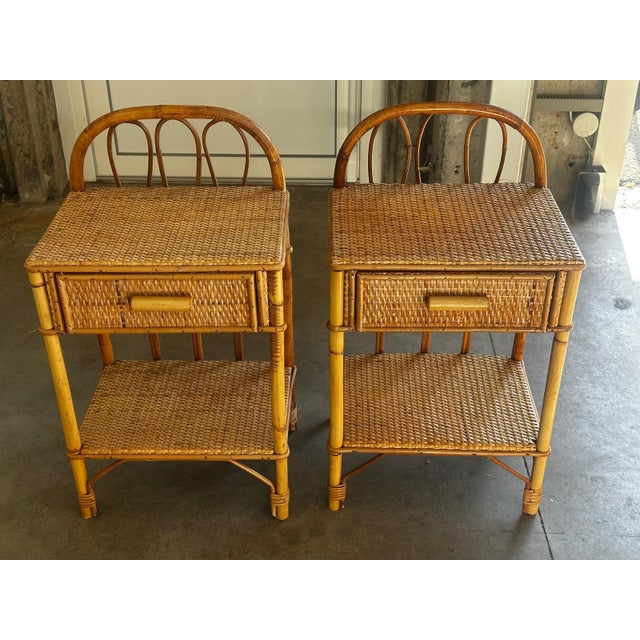 Vintage Bedside Tables in Rattan and Woven Wicker, Italy, 1970s, Set of 2 For Sale - Image 18 of 18