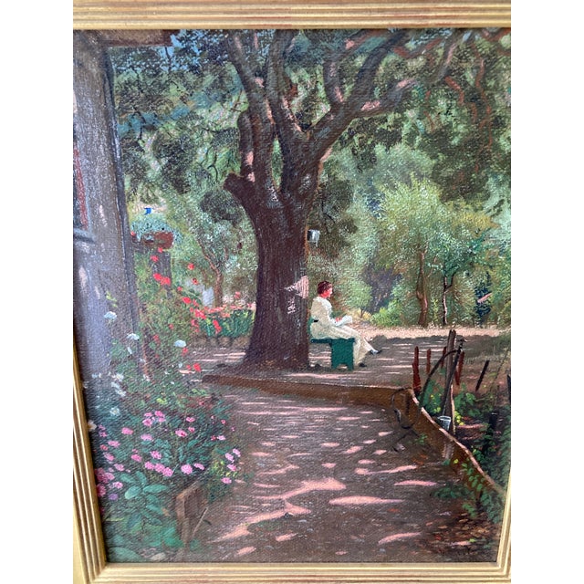 American Important American Heritage Art Walter I. Cox 1866 - 1930 Lady Under a Tree Signed W.I.Cox. (Lower Right) Oil on Board Americana For Sale - Image 3 of 10